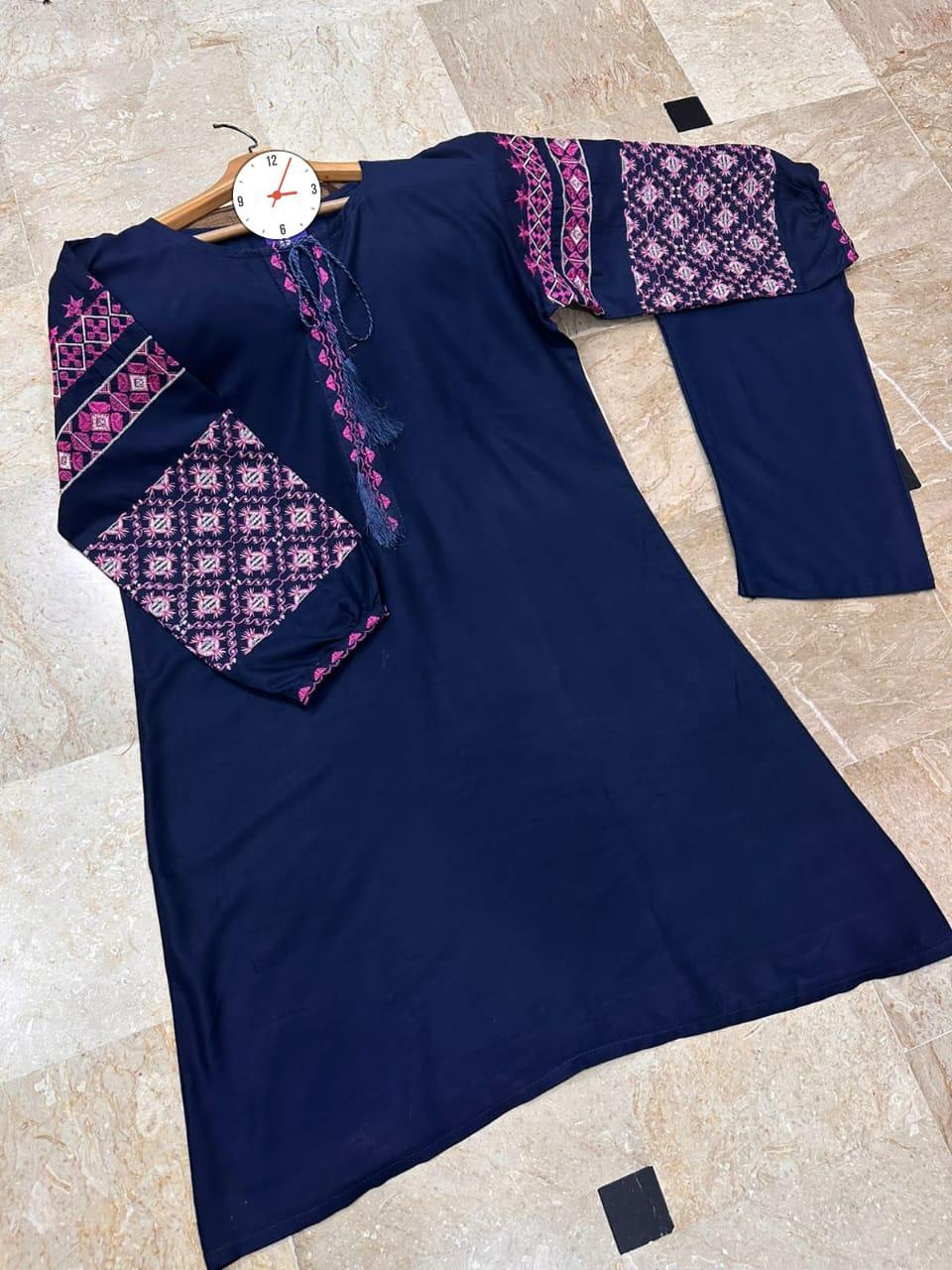 Cross Stich 2 Pcs Women's Stitched Embroidered Shirt And Trouser