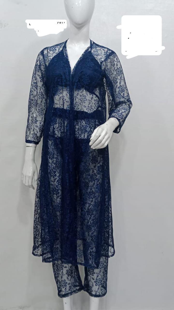 Charming Night Suit for Women - 2 Pcs Lace-Work Nightgown and Robe Set