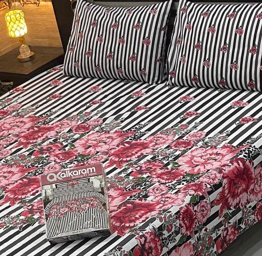 AL Karam Printed Double Bedsheets With Pillow Covers