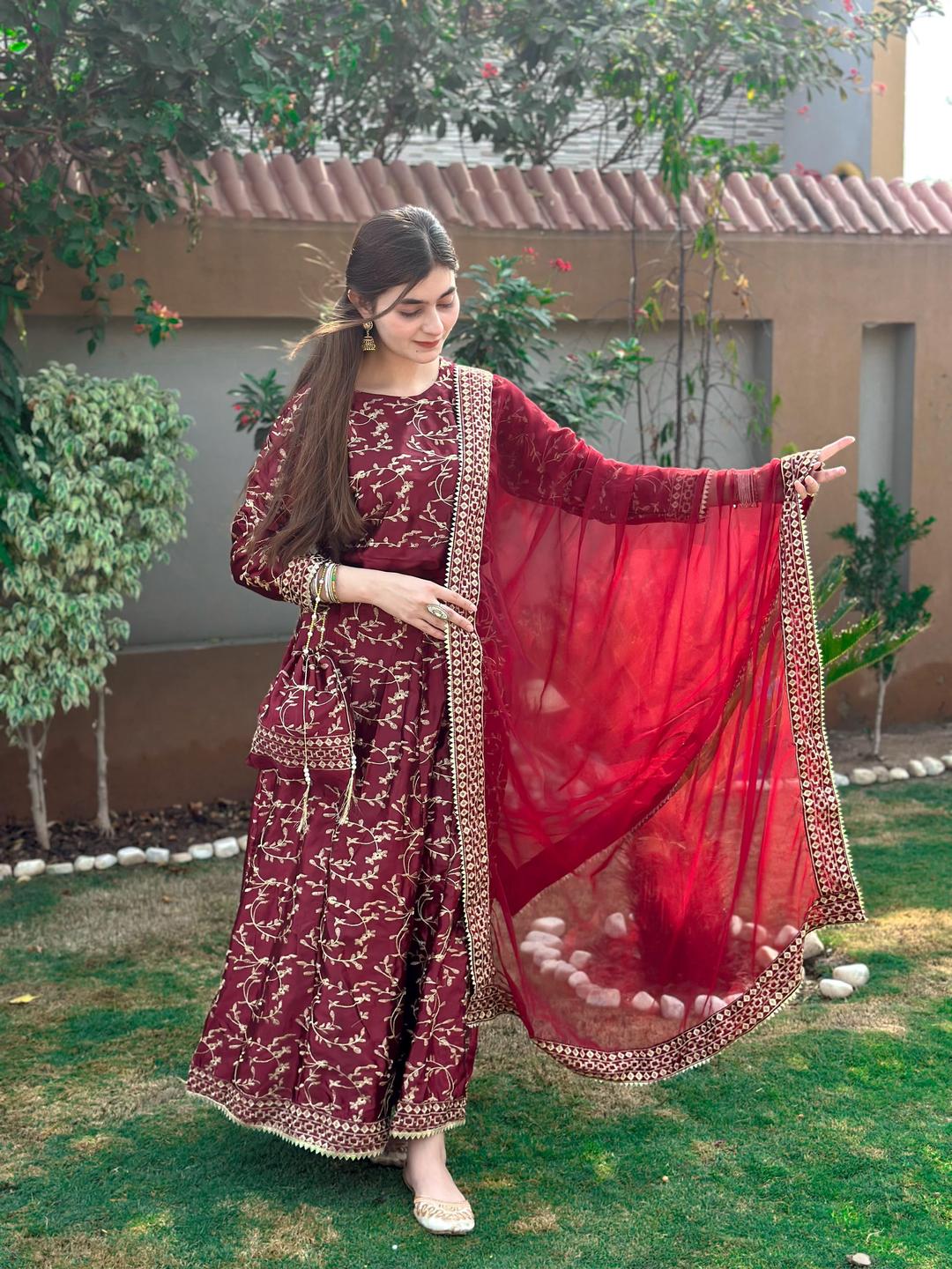 Elegant Black Silk Embroidered Lehenga Set - 4 Pcs Ensemble