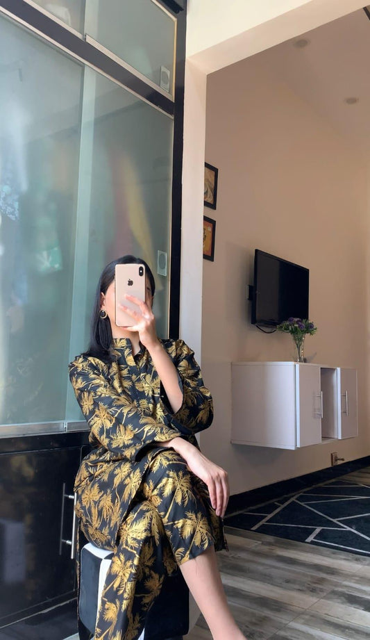 Zara 2 Pc Leaf Printed Stiched Shirt & Trouser