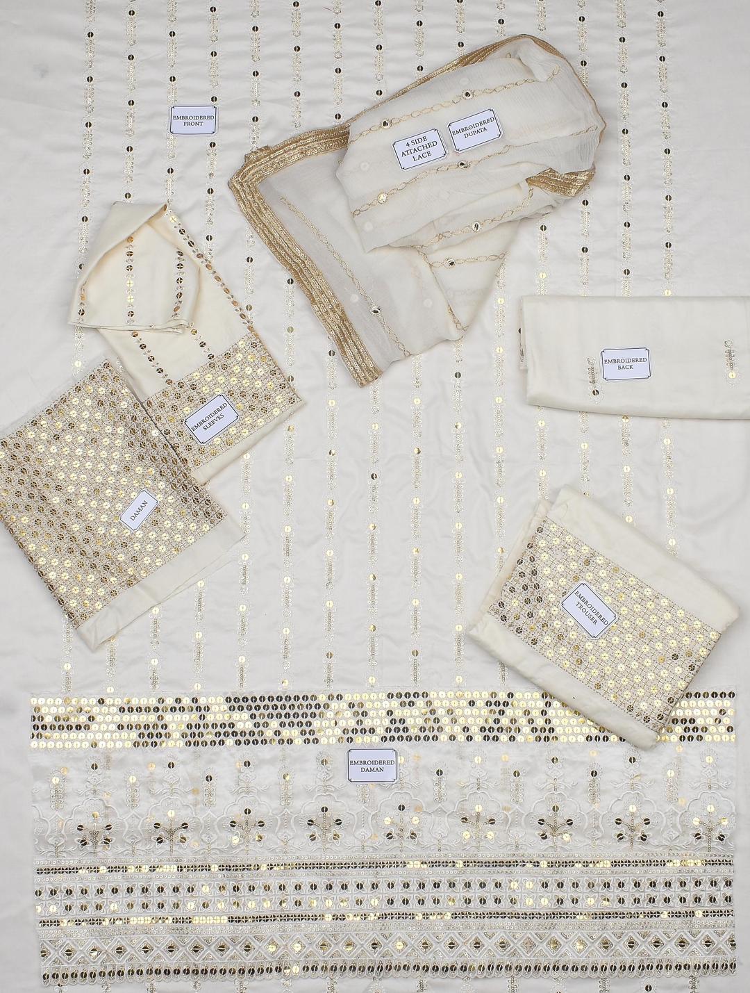 3 Pcs Women's Unstitched Linen Embroidered Fancy Suit By Zarmeen & Emaan