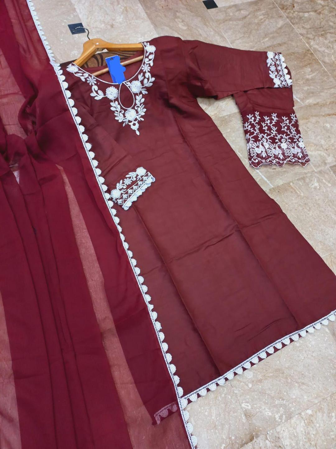 Cross Stich 3 Pcs Women's Stitched Cotton Embroidered Suit