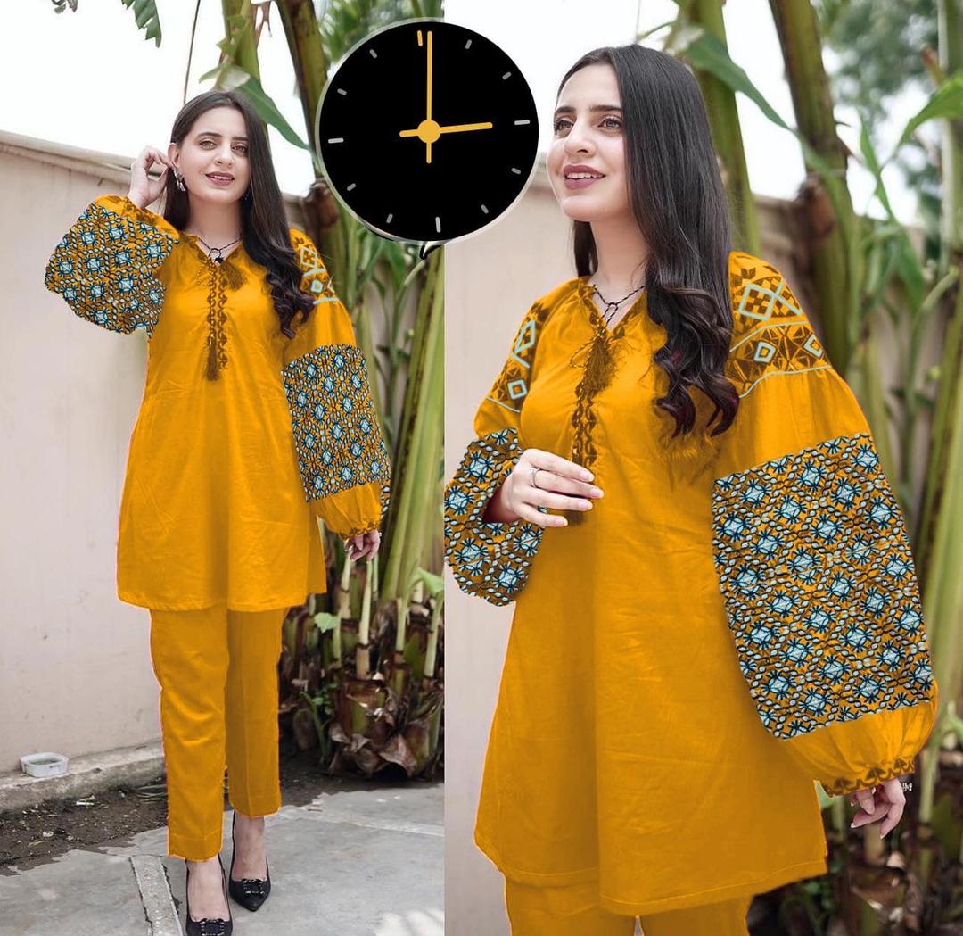 Cross Stich 2 Pcs Women's Stitched Embroidered Shirt And Trouser