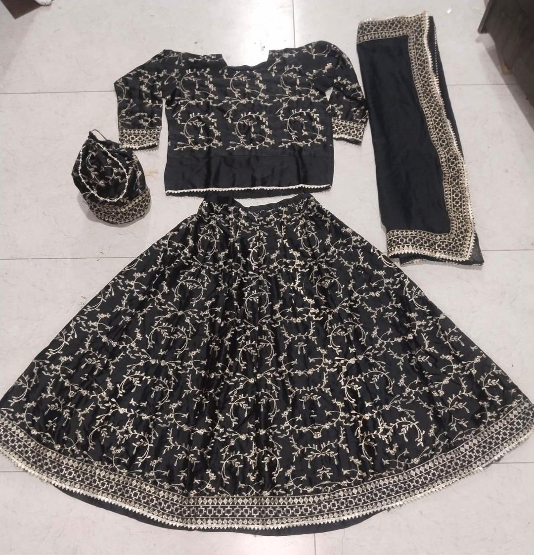 Elegant Black Silk Embroidered Lehenga Set - 4 Pcs Ensemble