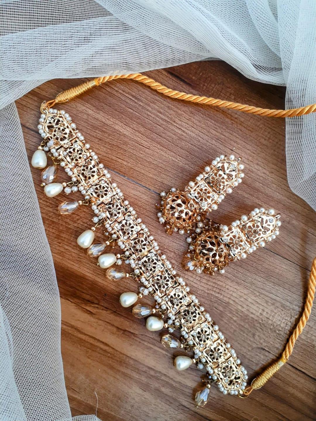 Hyderabadi Design Gold Plated Choker Set with Artificial Stones 3 Pcs