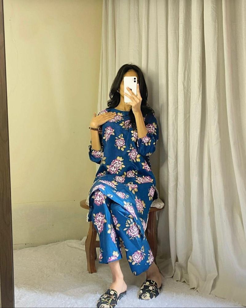 Cross Stich 2 Pcs Women's Stitched Linen Printed Suit