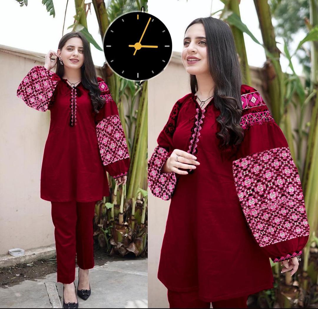 Cross Stich 2 Pcs Women's Stitched Embroidered Shirt And Trouser