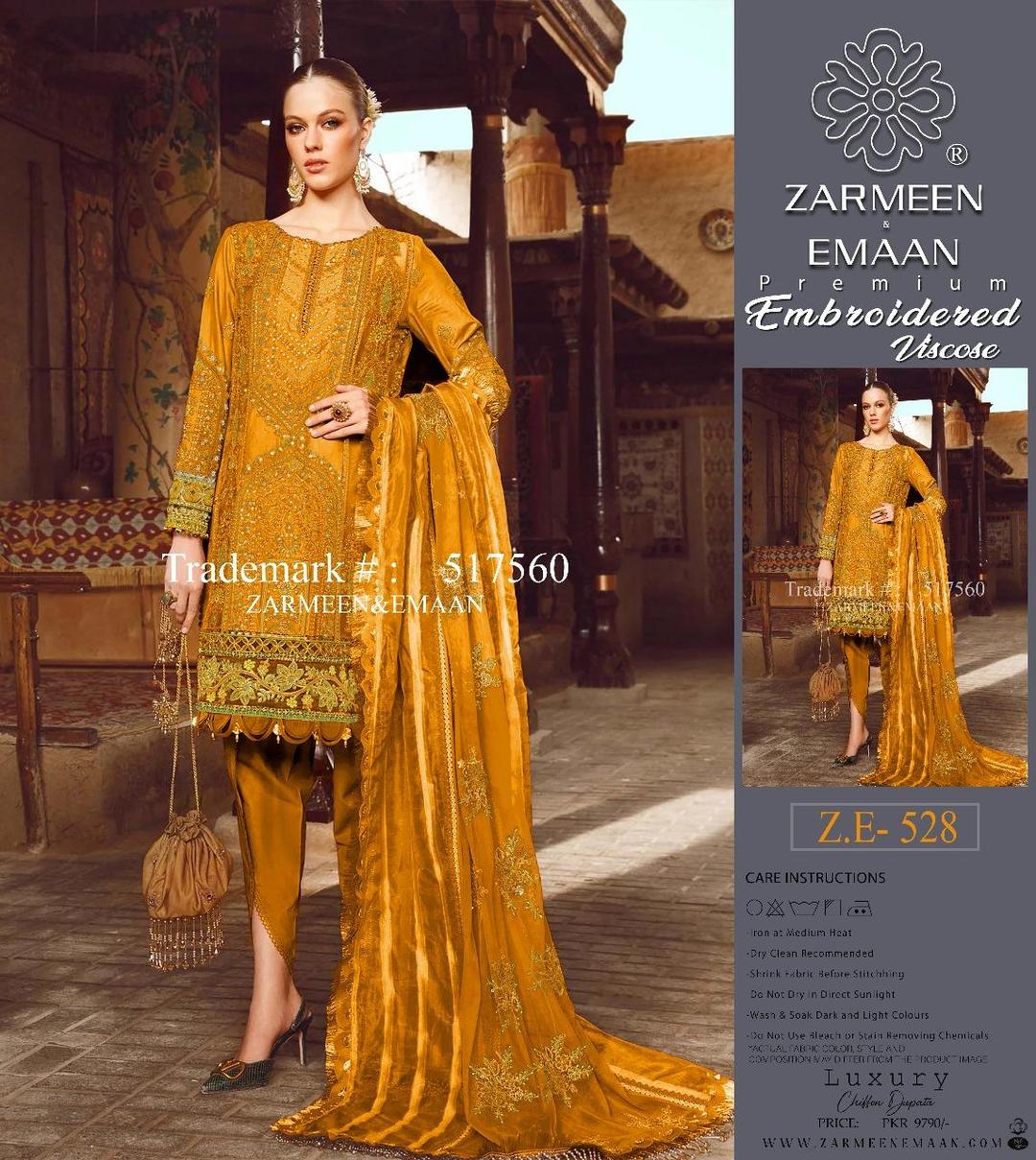 3 Pcs Women's Unstitched Linen Embroidered Fancy Suit By Zarmeen & Emaan