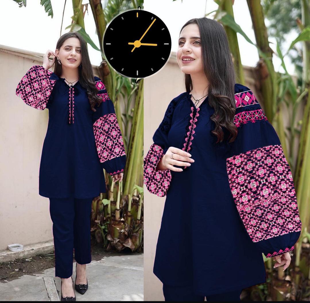Cross Stich 2 Pcs Women's Stitched Embroidered Shirt And Trouser