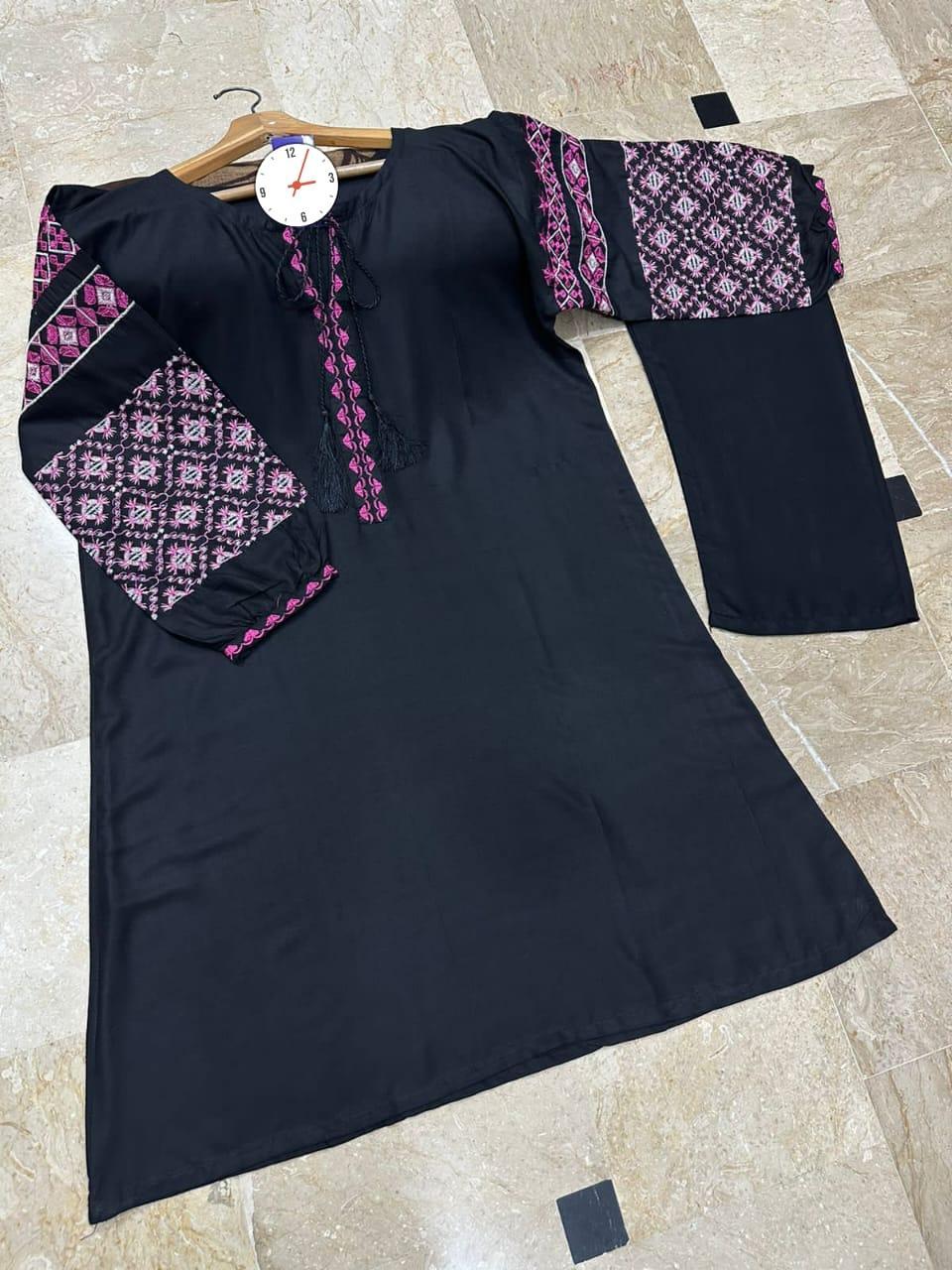 Cross Stich 2 Pcs Women's Stitched Embroidered Shirt And Trouser