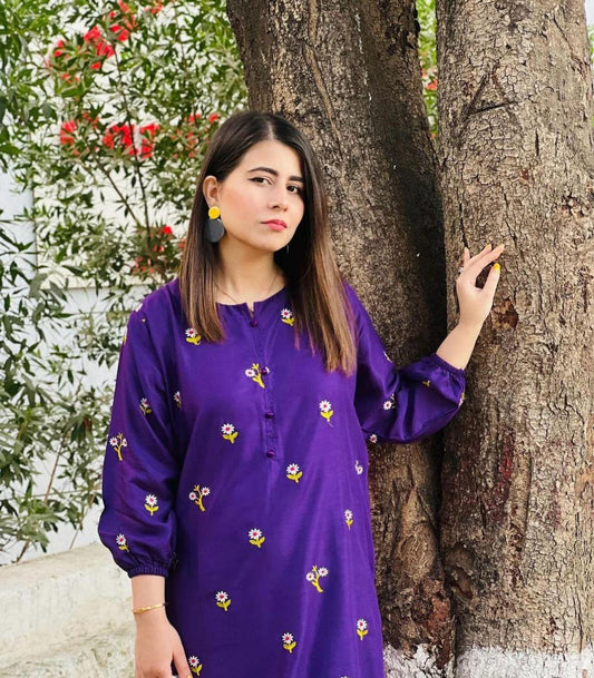 Zara Embroidery Shirt & Trouser Flower Design 2 Pc Stiched