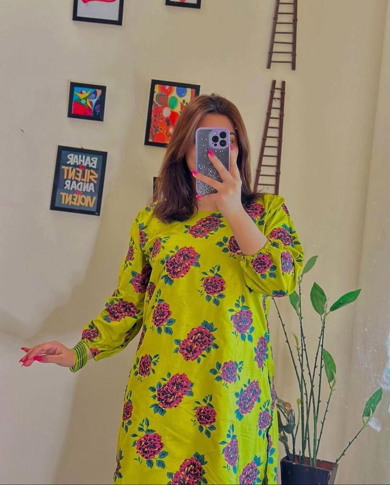 Cross Stich 2 Pcs Women's Stitched Linen Printed Suit