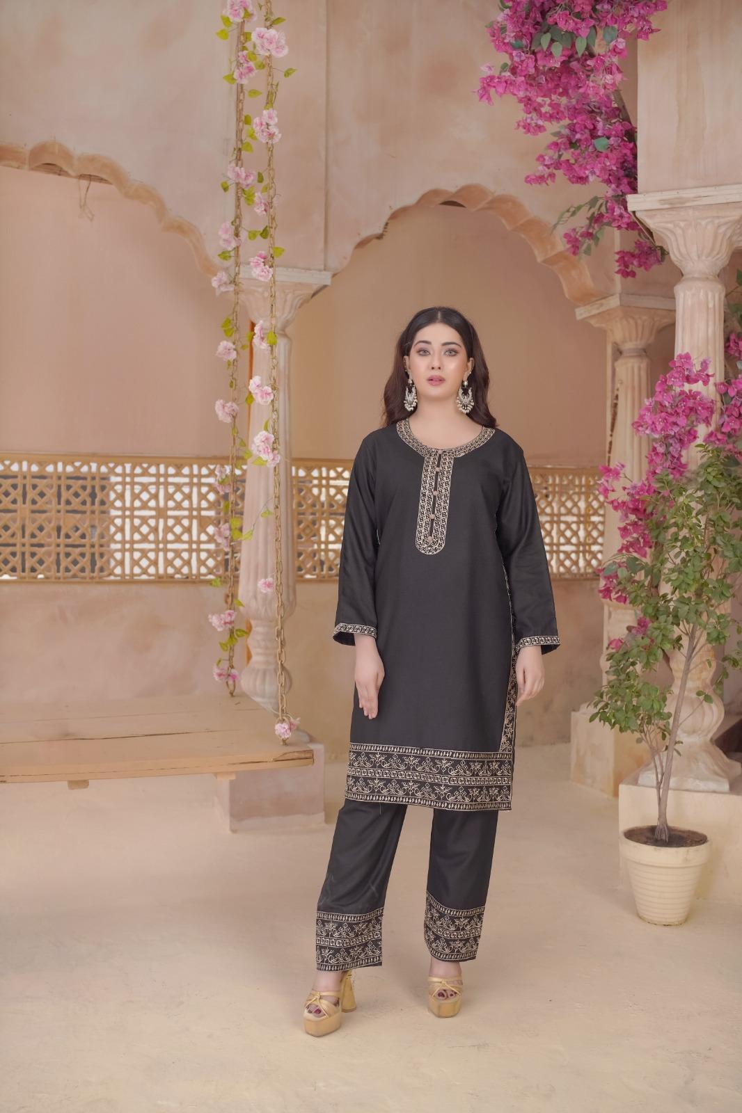 2 Pc Stylish Dhanak Embroidered Women's Stitched Shirt and Trouser Set