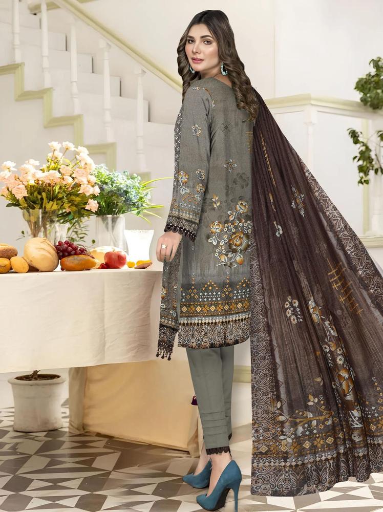 3 Pcs Women's Unstitched Lawn Chikankari Embroidered Suit By Nisha Designer