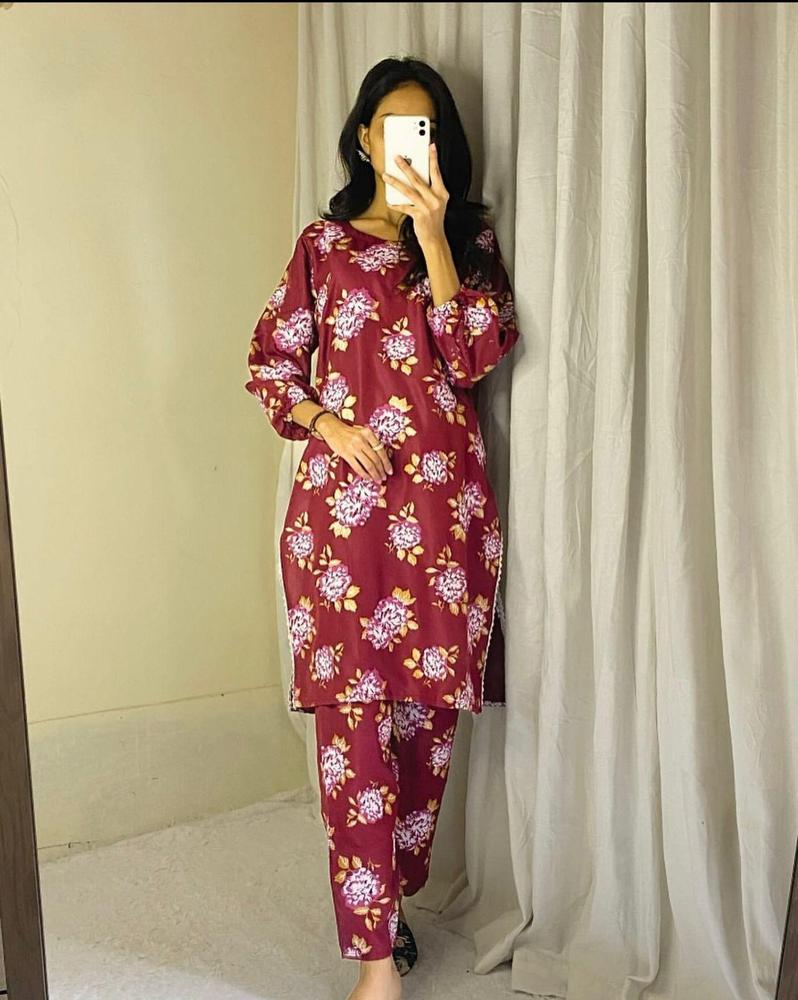 Cross Stich 2 Pcs Women's Stitched Linen Printed Suit