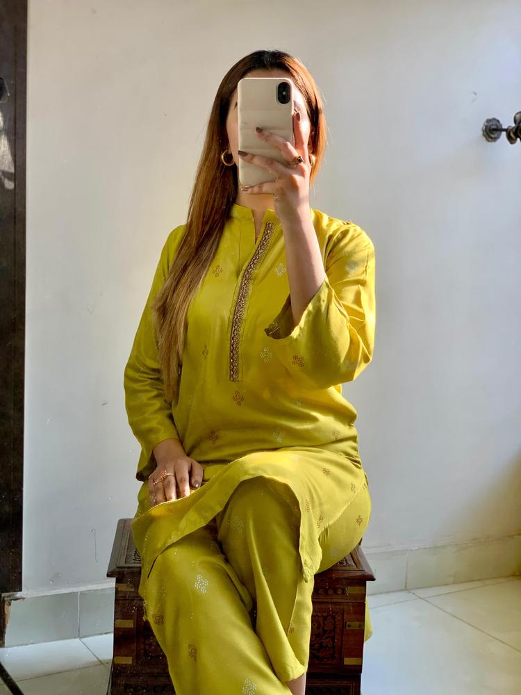Khaadi 2 Pcs Women's Stitched Linen Block Printed Shirt And Trouser