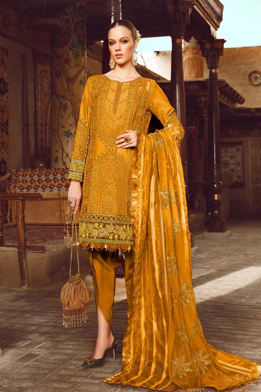 3 Pcs Women's Unstitched Linen Embroidered Fancy Suit By Zarmeen & Emaan