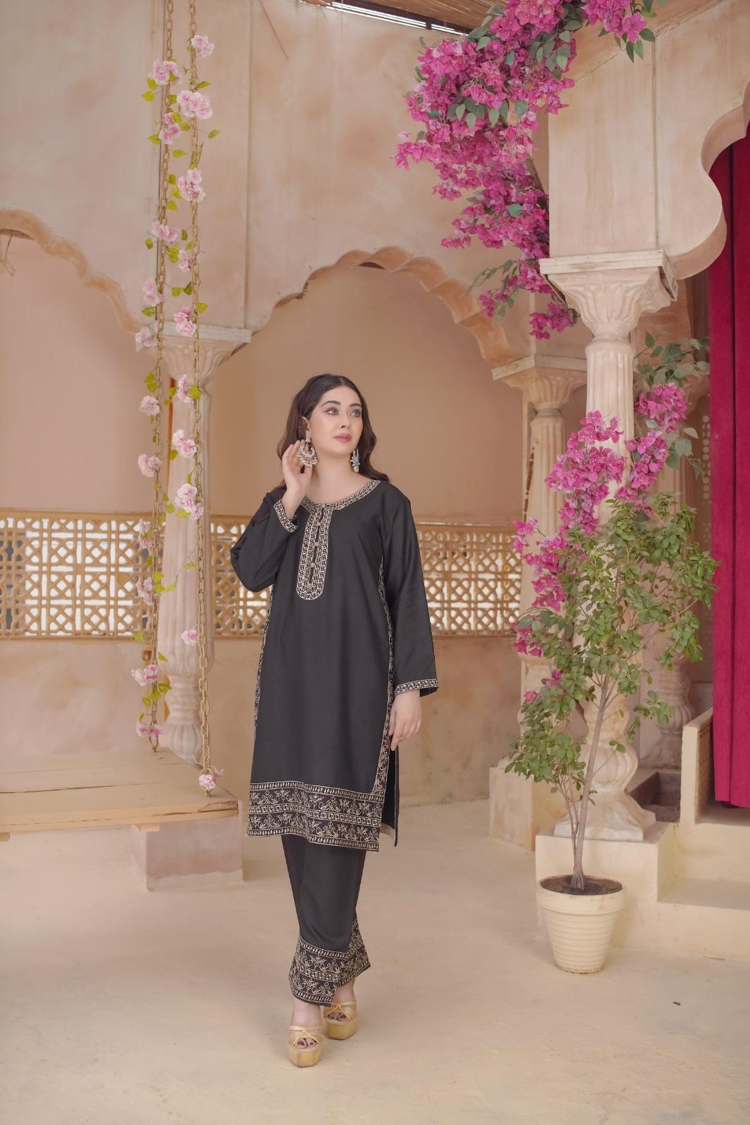 2 Pc Stylish Dhanak Embroidered Women's Stitched Shirt and Trouser Set