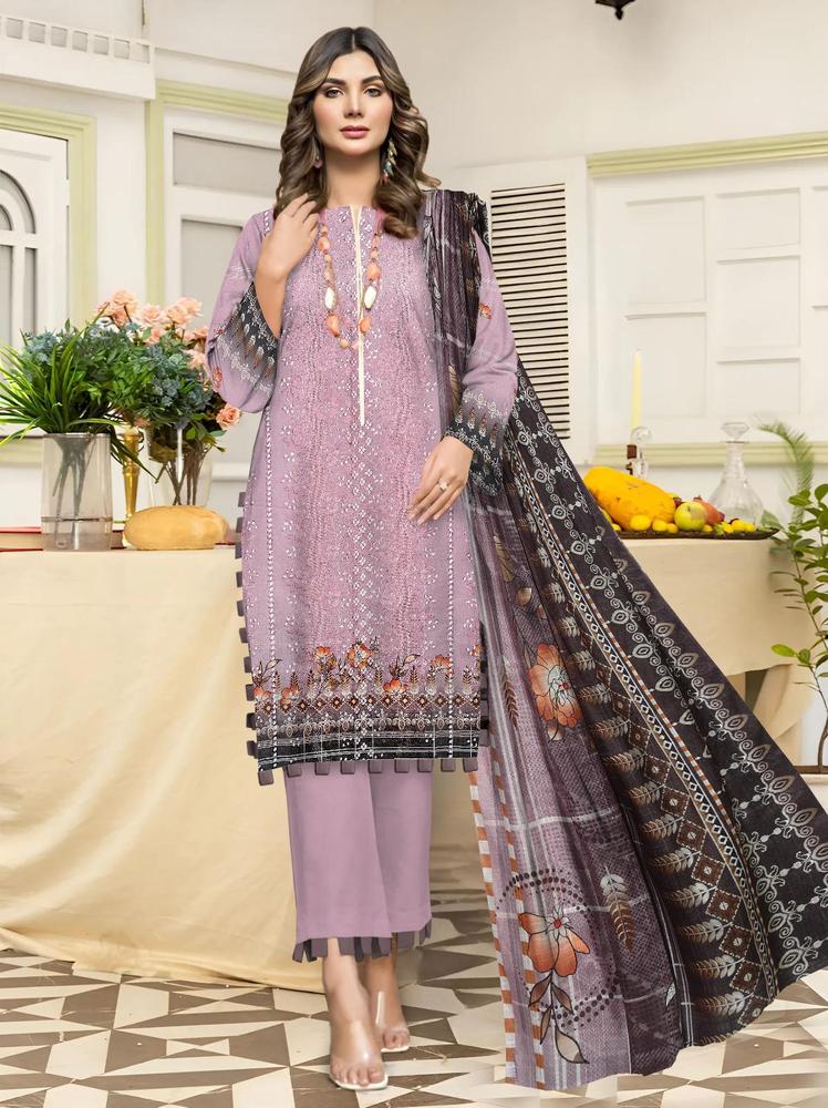 3 Pcs Women's Unstitched Lawn Chikankari Embroidered Suit By Nisha Designer