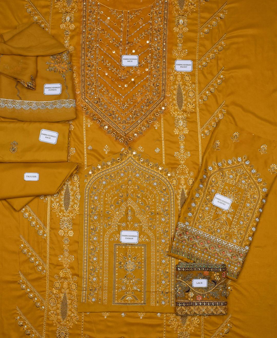 3 Pcs Women's Unstitched Linen Embroidered Fancy Suit By Zarmeen & Emaan